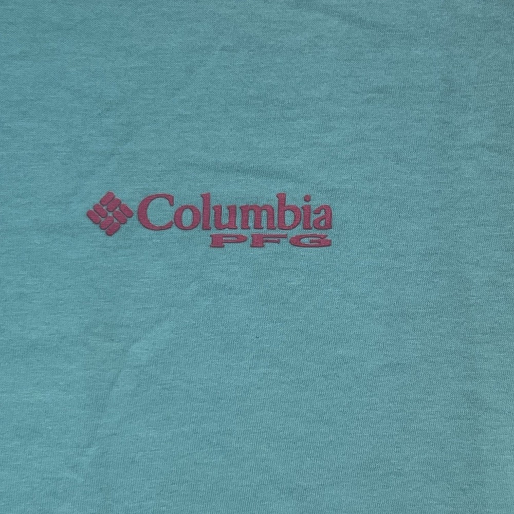 Columbia Mens PFG Short Sleeve Blue/Teal Shirt L Teal Logo Elements of Fishing - Picture 3 of 6
